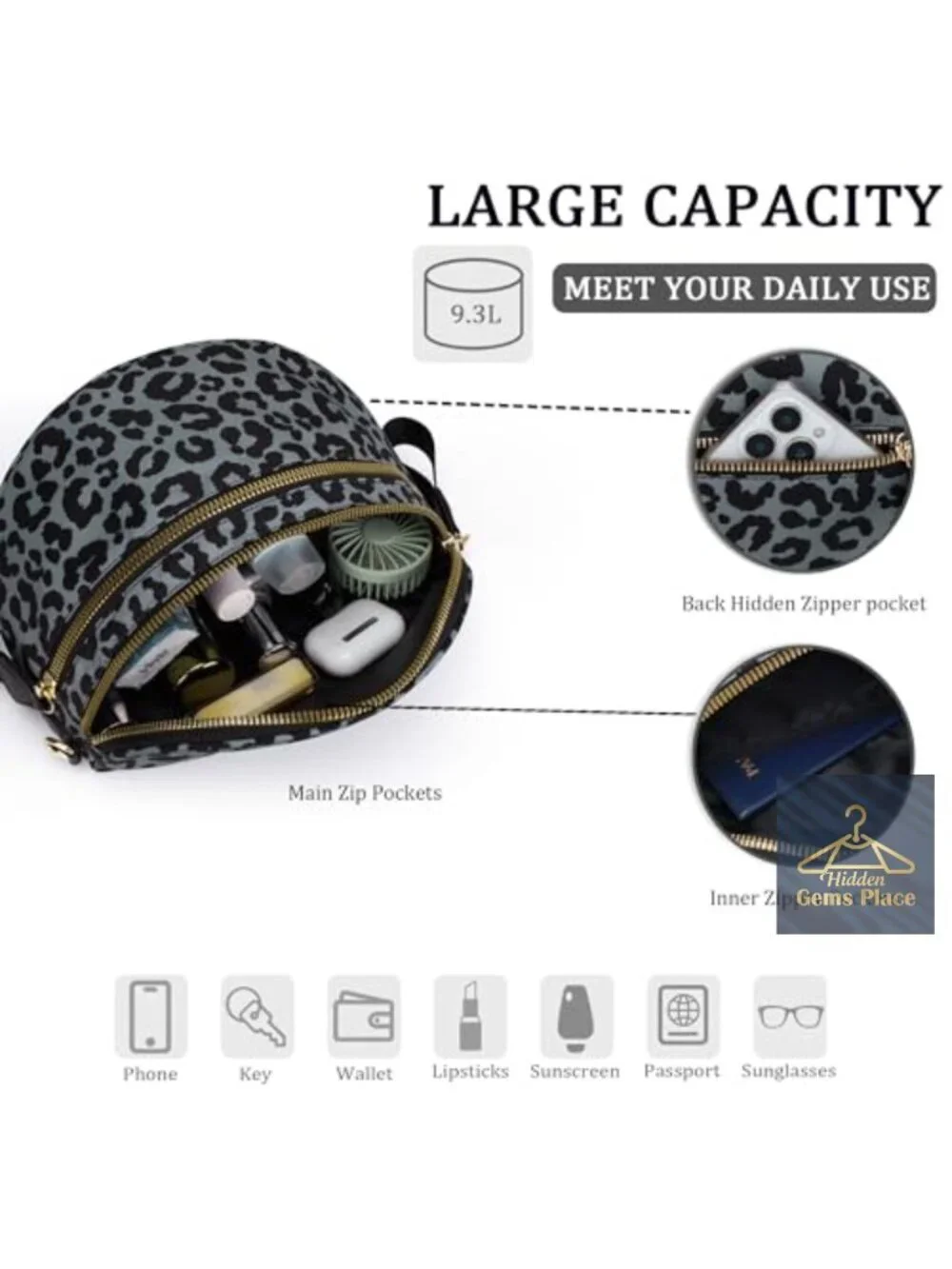 Nylon Leopard Double Zip Crossbody Fanny Pack with Chain